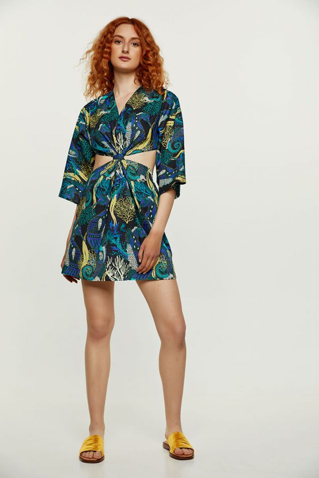 Mini printed dress with cut-outs