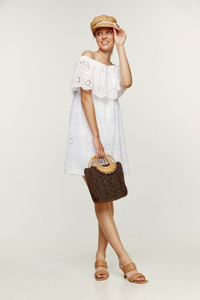 White off-shoulder dress in broderie anglaise 