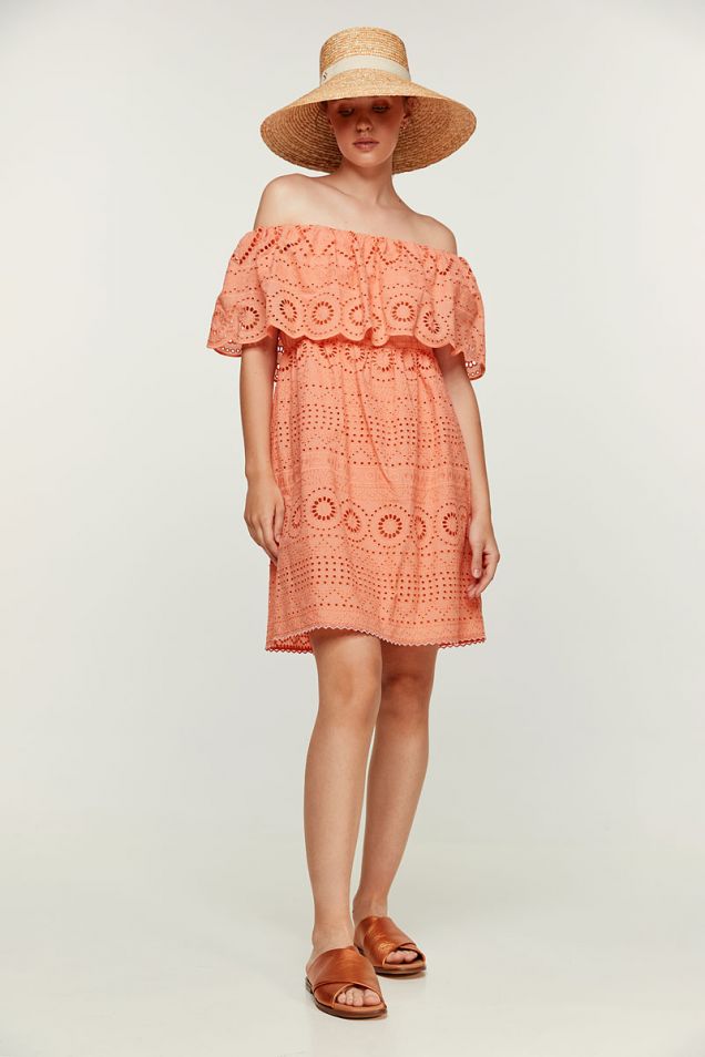 Off-shoulder dress in broderie anglaise 