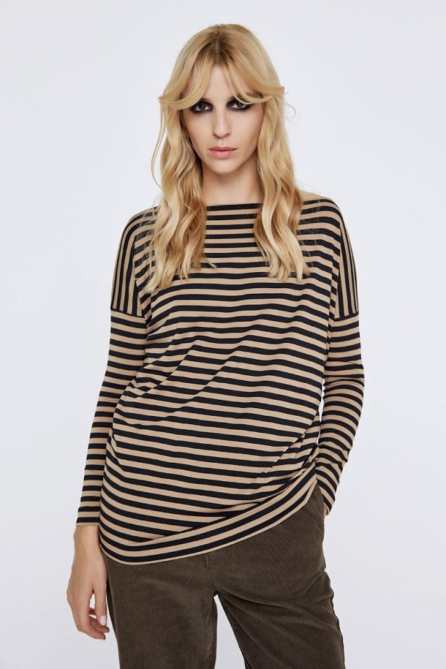 Boat neck striped blouse 