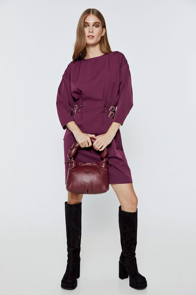 Belted mini dress in burgundy 