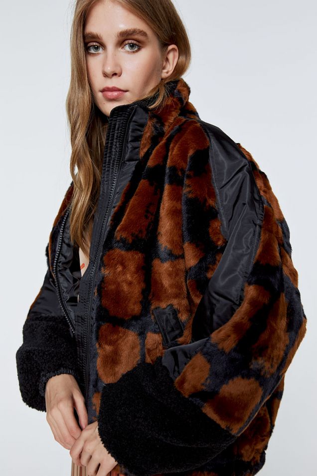 Faux fur jacket with nylon details