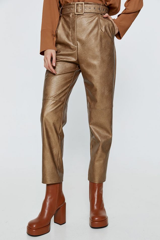 Gold vegan leather pants