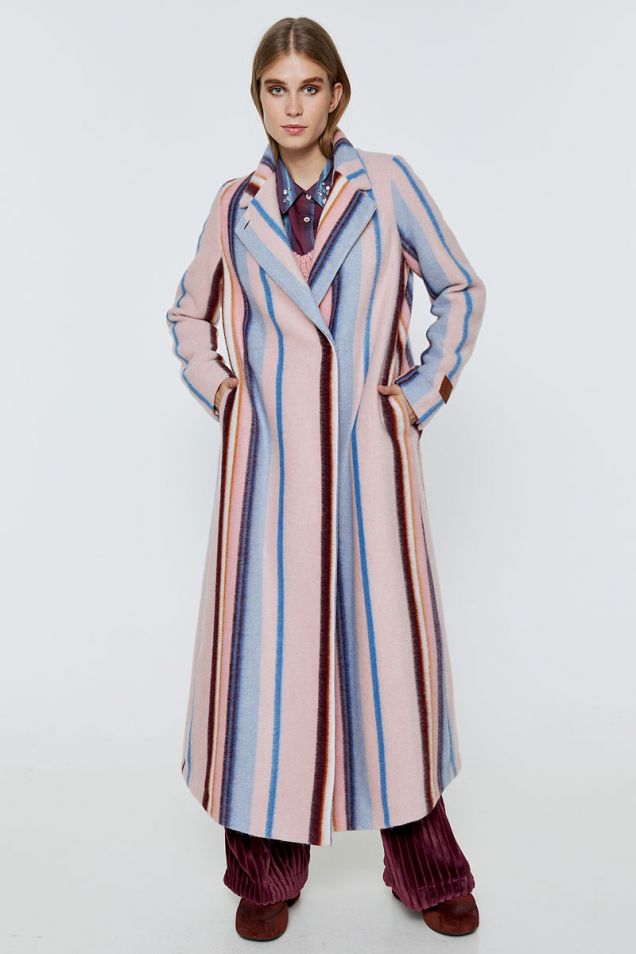 Wool -cloth coat with stripes