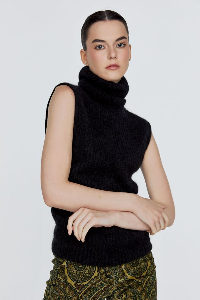 Mohair black top with open back