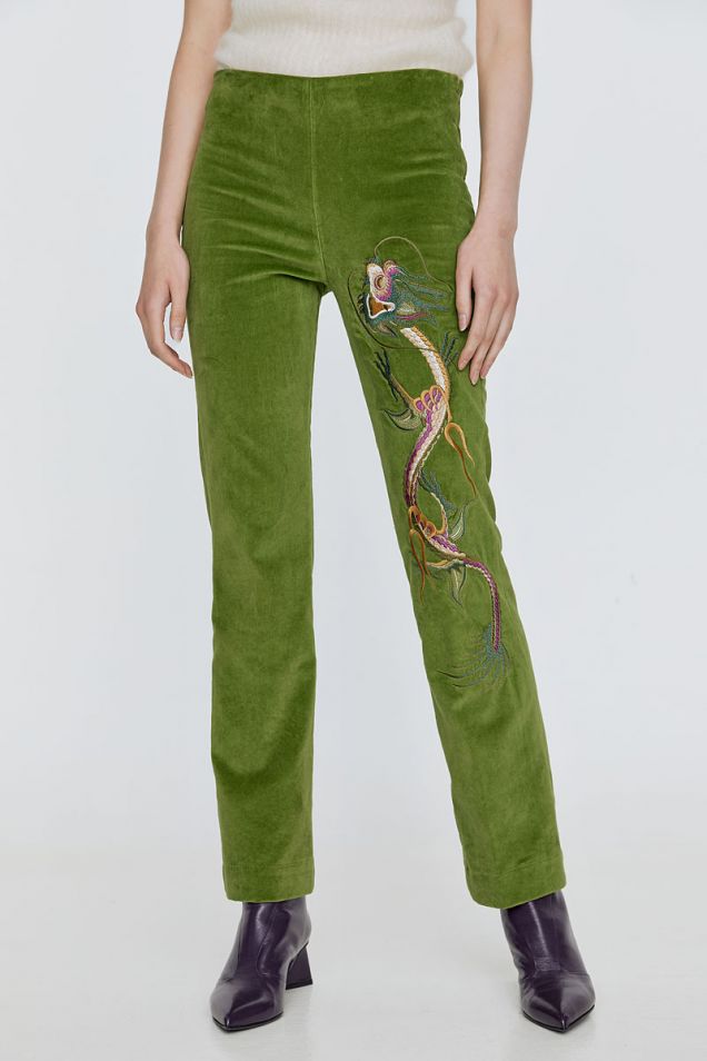  Embroidered  velvet straight-leg pants