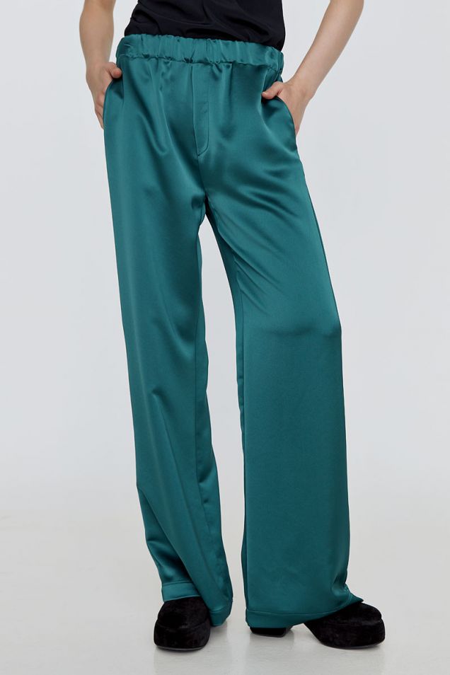 Satin pants in forest-green