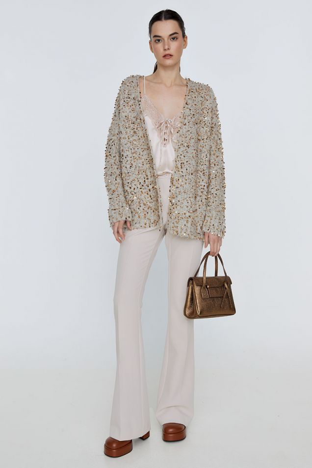 Oversized knitted cardigan embellished with sequins