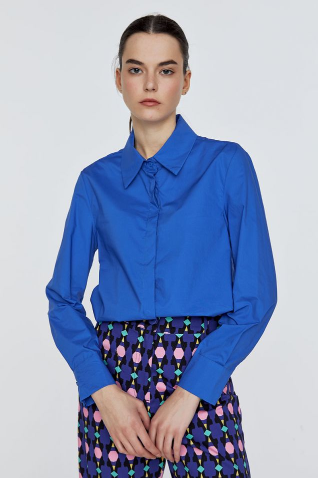 Cotton -poplin shirt in blue -royal