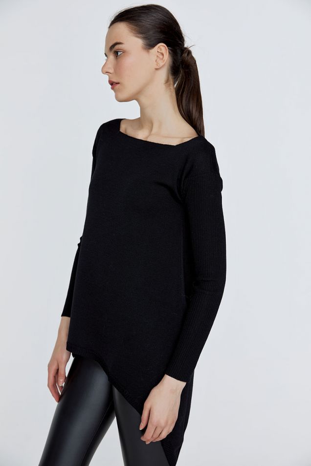 Shirt sweater in merino wool with square neck