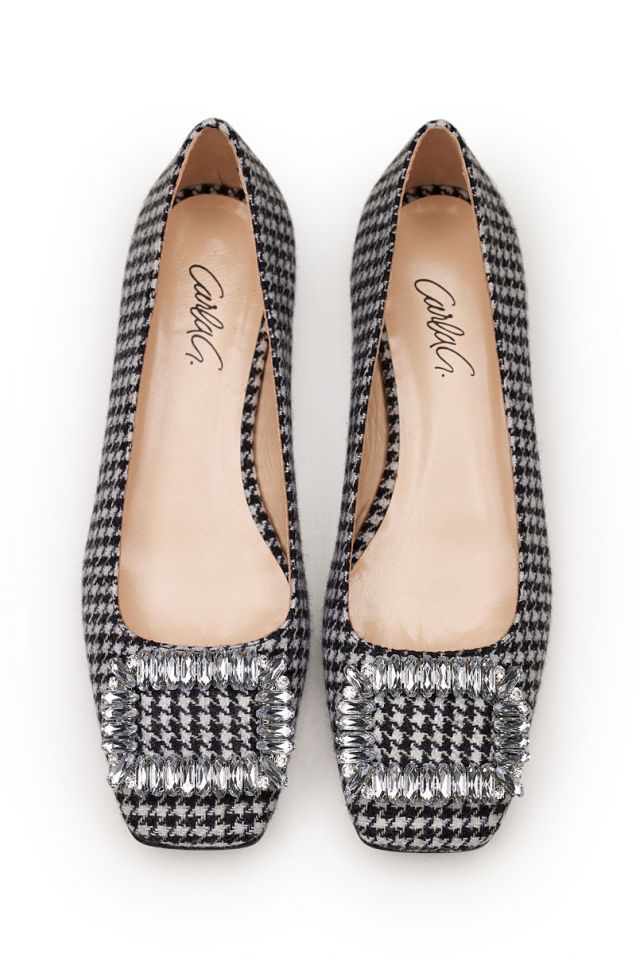 Square -toe ballet flats with oversized rhinestone buckles