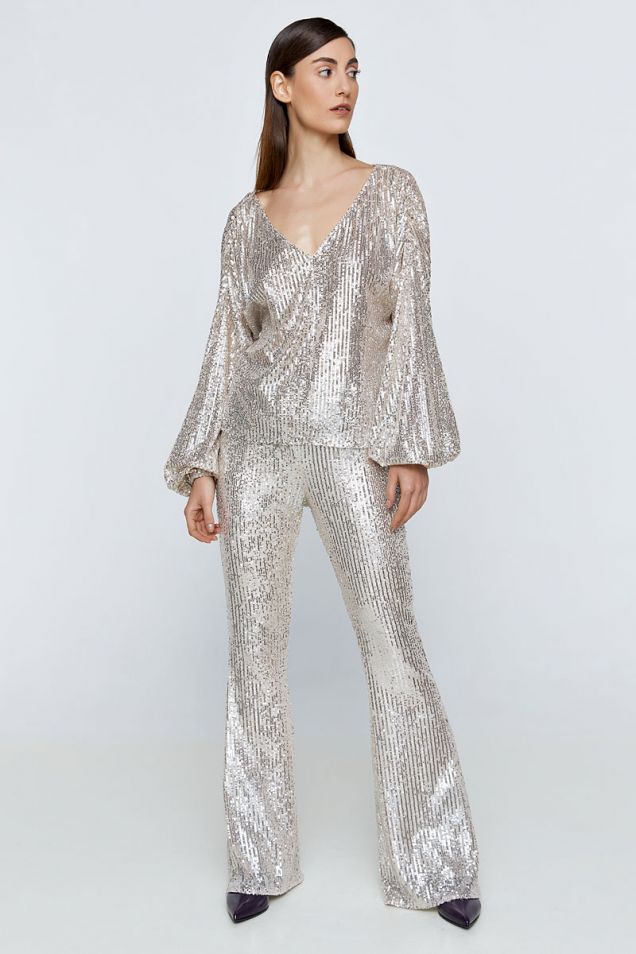 Flared sequined pants