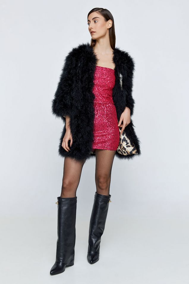 Feathered  short coat in black