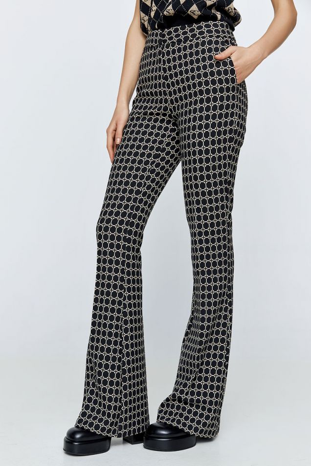 Flared pants in jacquard with geometric prints