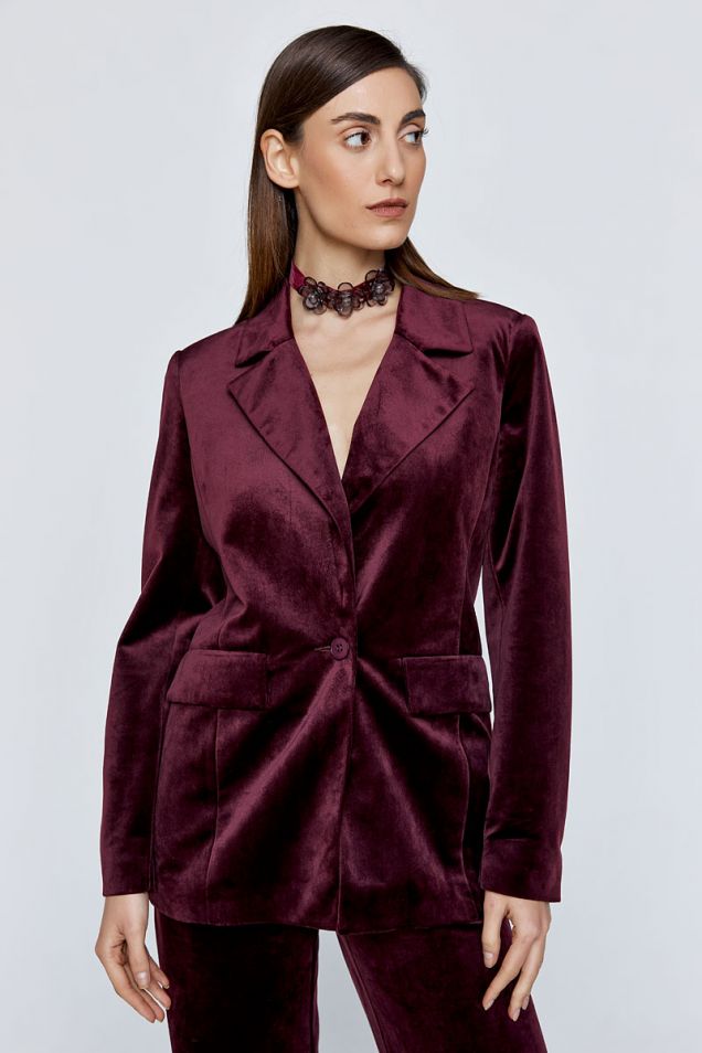 Velvet blazer in burgundy 