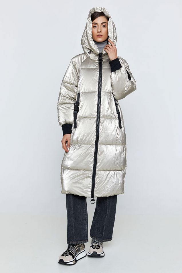 Longline hooded padded jacket in silver