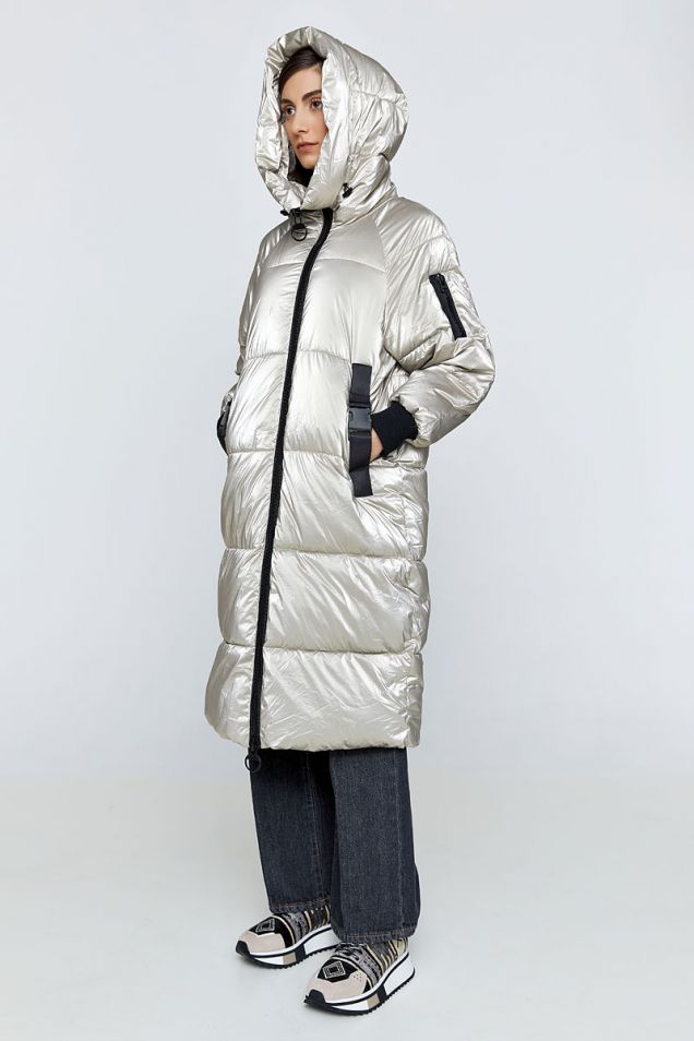 Longline hooded padded jacket in silver