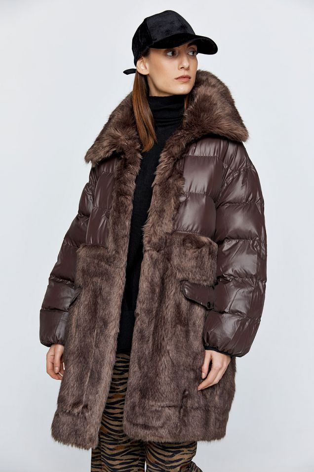 Reversible padded and faux fur coat 