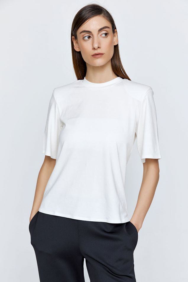 Padded shoulders T-shirt with patch in white 