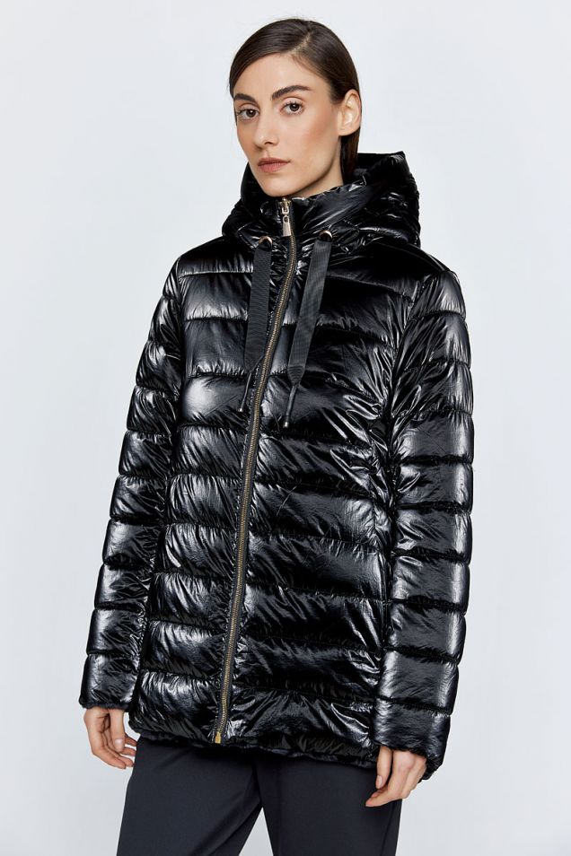 Reversible hooded  quilted jacket in black 