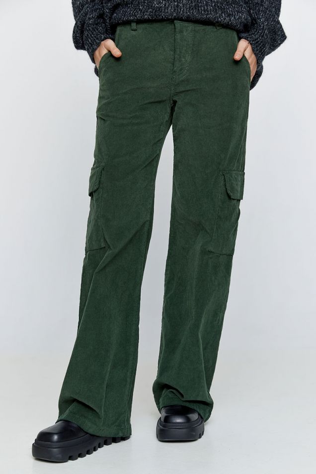 Cargo corduroy straight -leg pants in military 