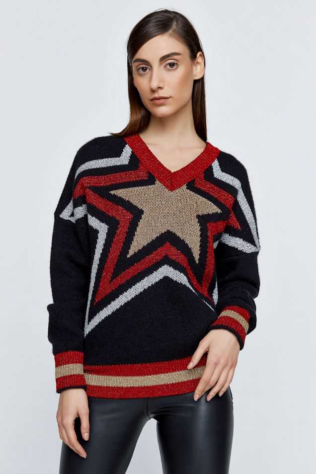 Chunky knit sweater with star pattern 