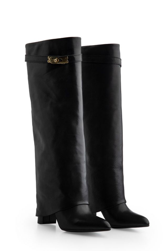  Black buckled knee boots