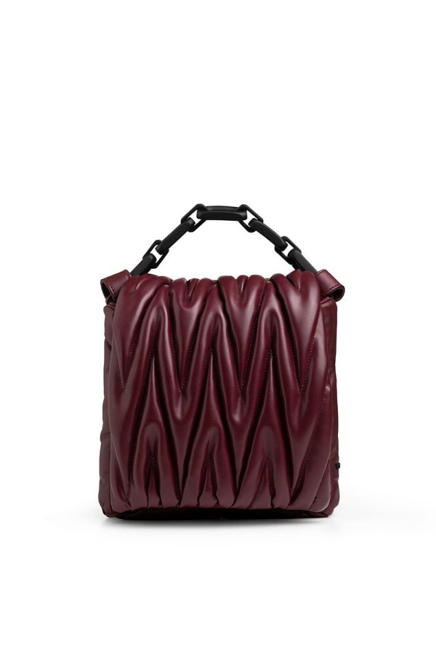 Burgundy satchel in padded faux leather 