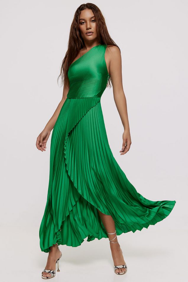 Πλισσαρισμένο φόρεμα με έναν ώμο σε πράσινη απόχρωση