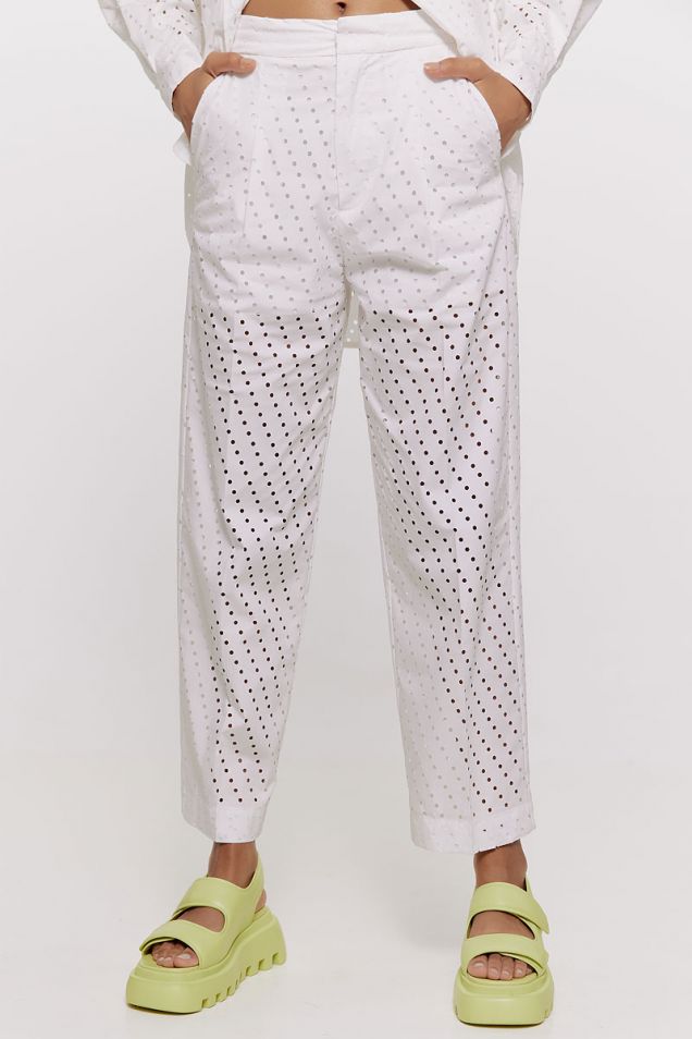 White cotton-blend pants 
