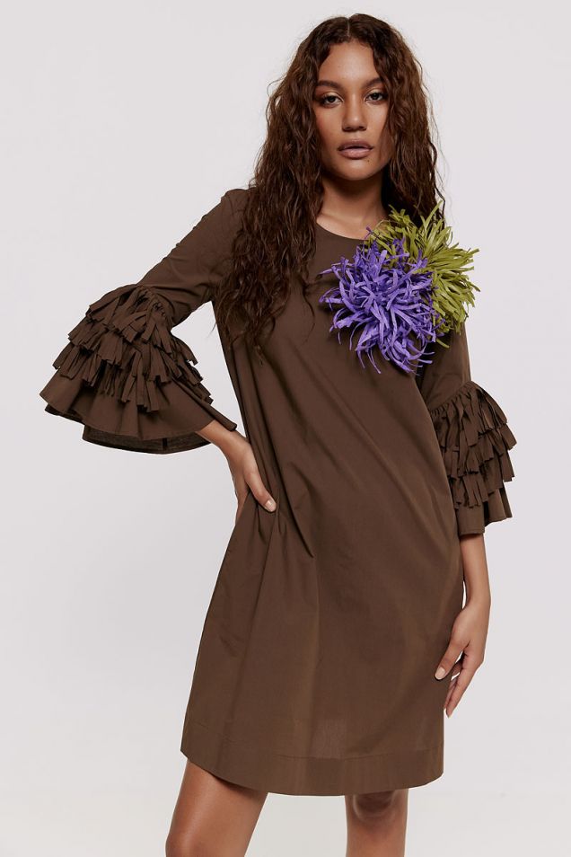 Poplin dress embellished with fringes