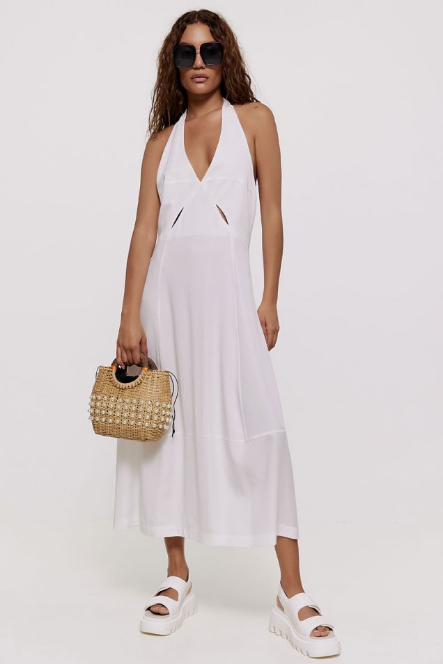 White halterneck dress with cutouts