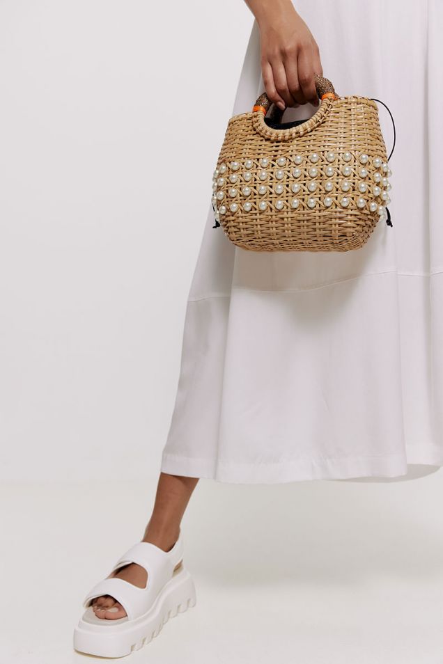 Raffia basket bag embellished with pearls