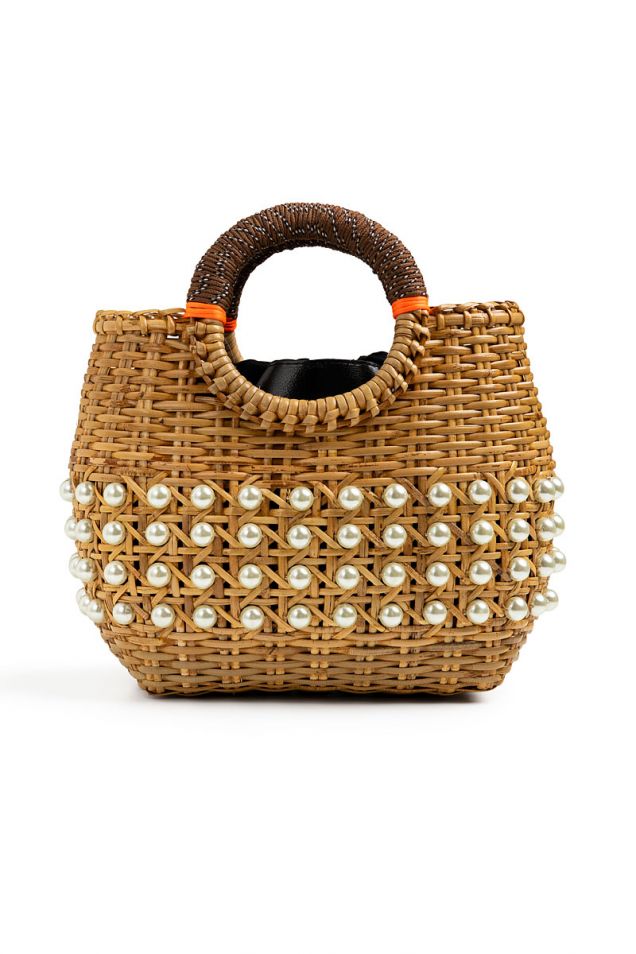 Raffia basket bag embellished with pearls