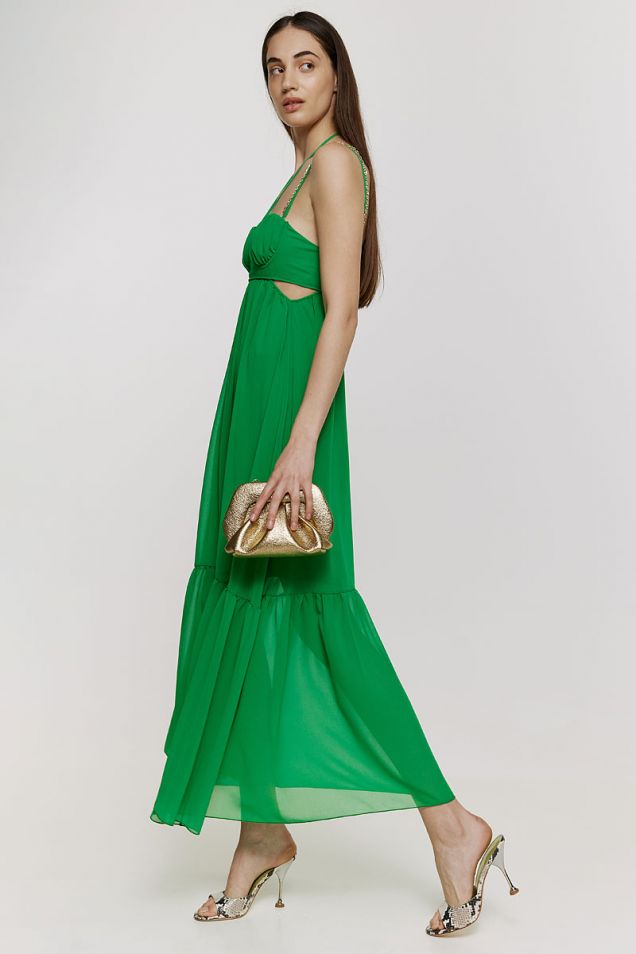 Long dress in bright green with gathered cups
