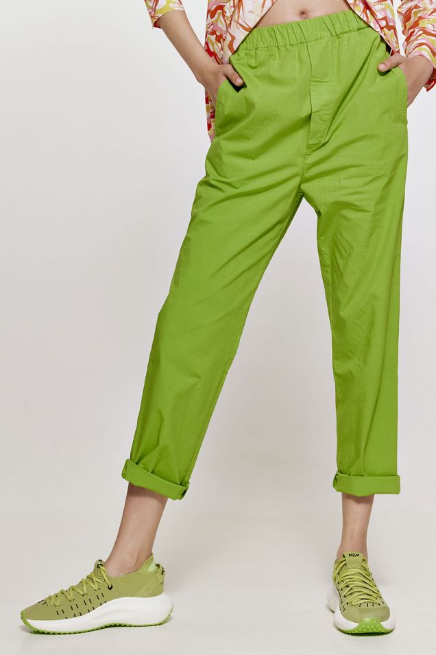 Cotton-blend boyfriend pants in green