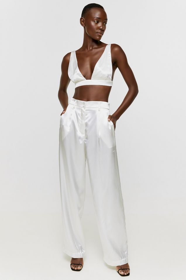High–waist trousers in shimmering satin