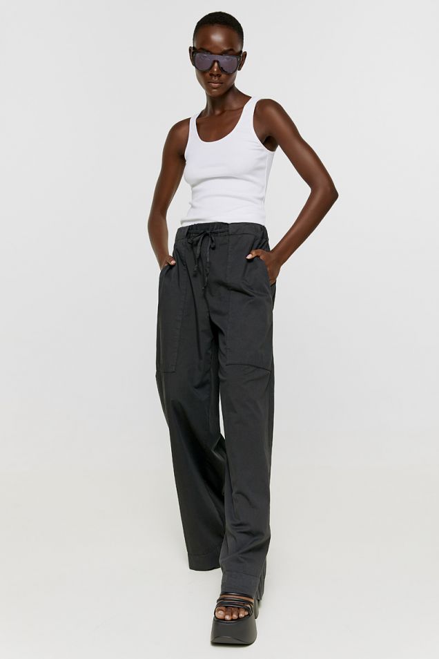 Cotton -blend wide-leg  black pants 