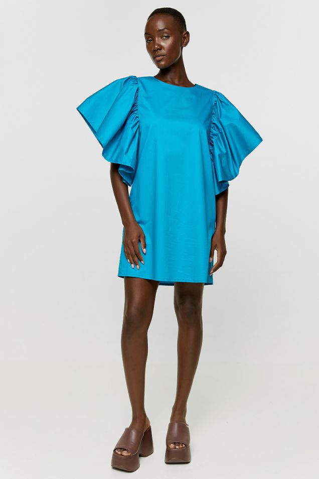 Cotton -poplin dress in turquoise