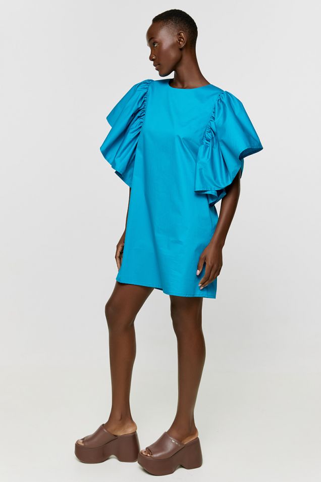 Cotton -poplin dress in turquoise