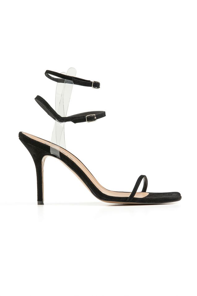 Sandals in black suede and transparent PVC