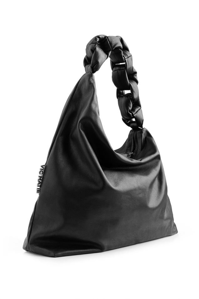 Asymmetric black leather bag