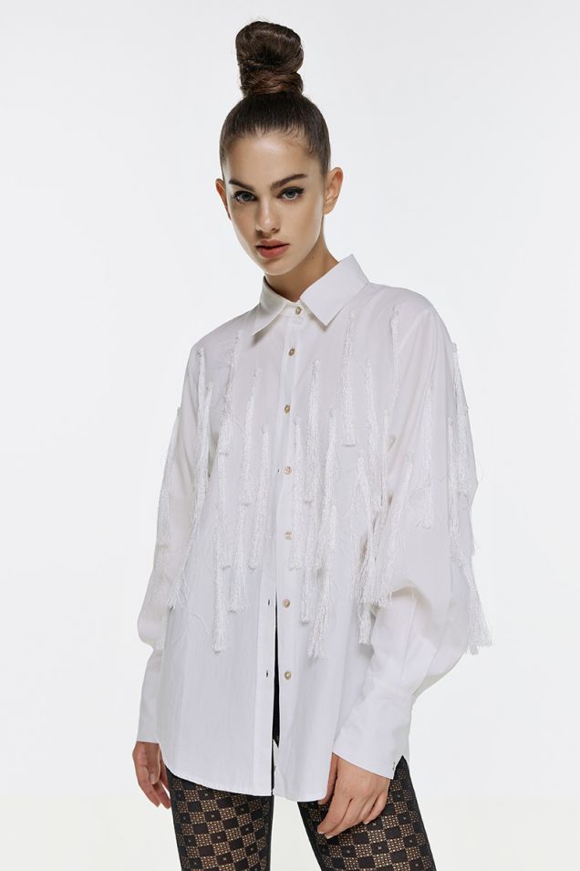 Cotton -poplin shirt embellished with fringes