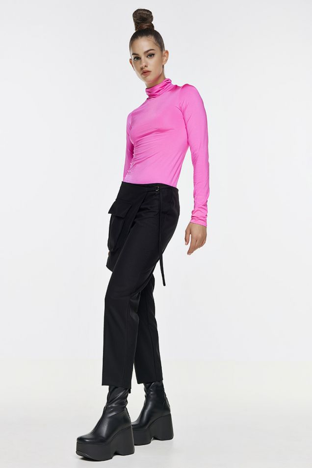 Stretch cabardine pants with wrap panel 