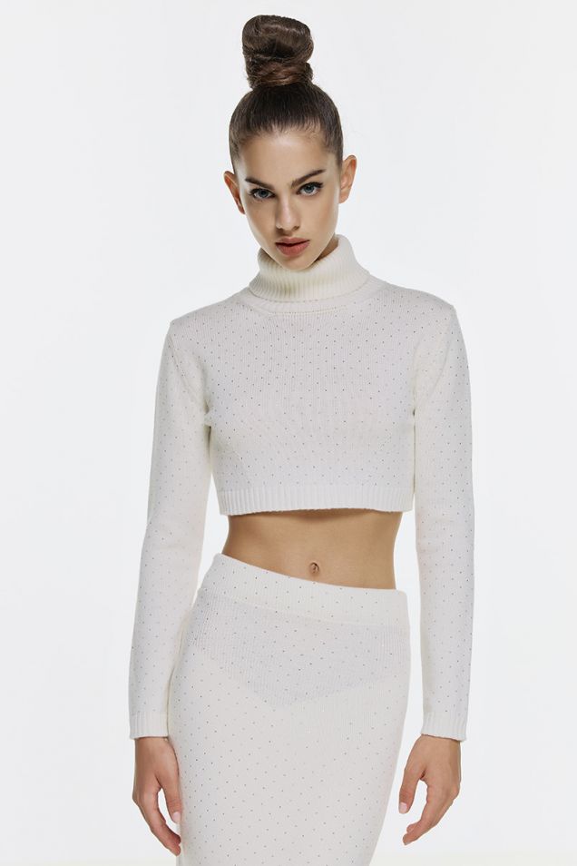 Wool-blend cropped sweater with micro-studs