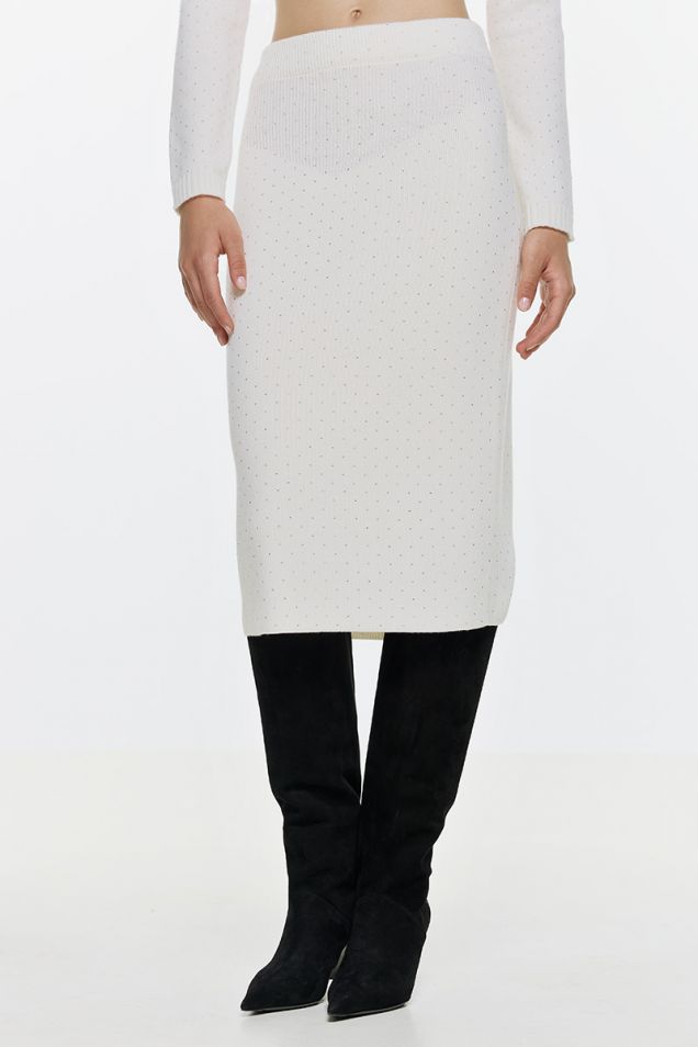 Wool-blend midi skirt embellished with micro studs