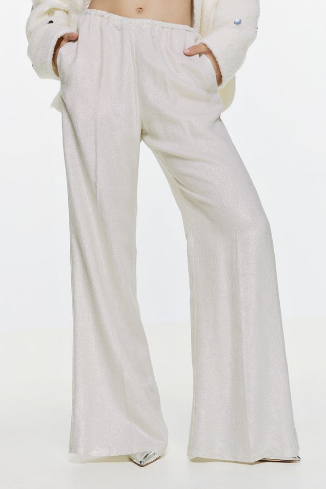 Flared trousers in lamé velvet