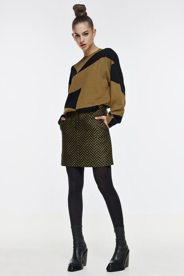 Herringbone wool mini skirt 