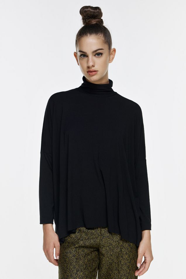 Oversized halter-neck sweater in stretch viscose with high neck 