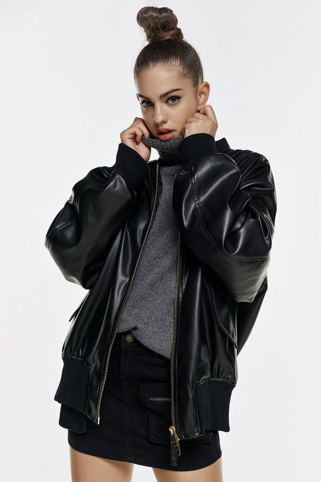 Bomber jacket from synthetic leather in black 